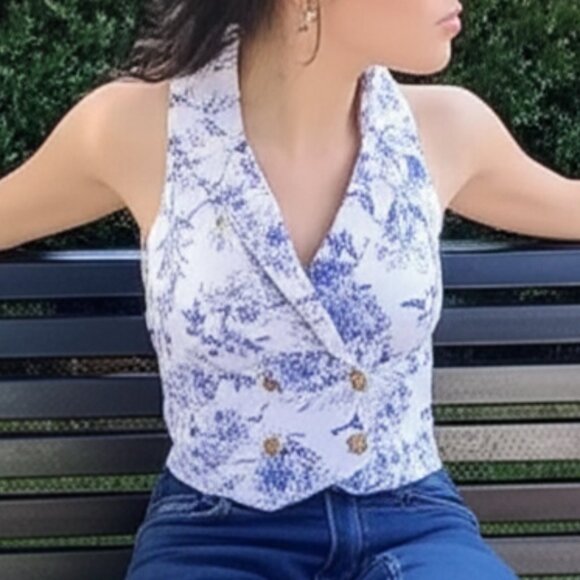 JASON WU Blue Floral Halter Vest, Size 4 - Picture 1 of 6